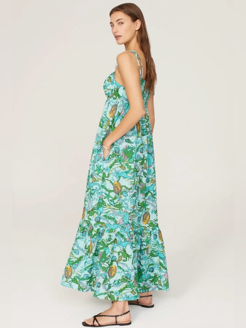 kate spade Green Floral Tie-Shoulder Maxi Dress with pockets - Picture 2 of 9